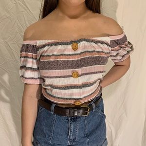 Off the shoulder buttoned crop top